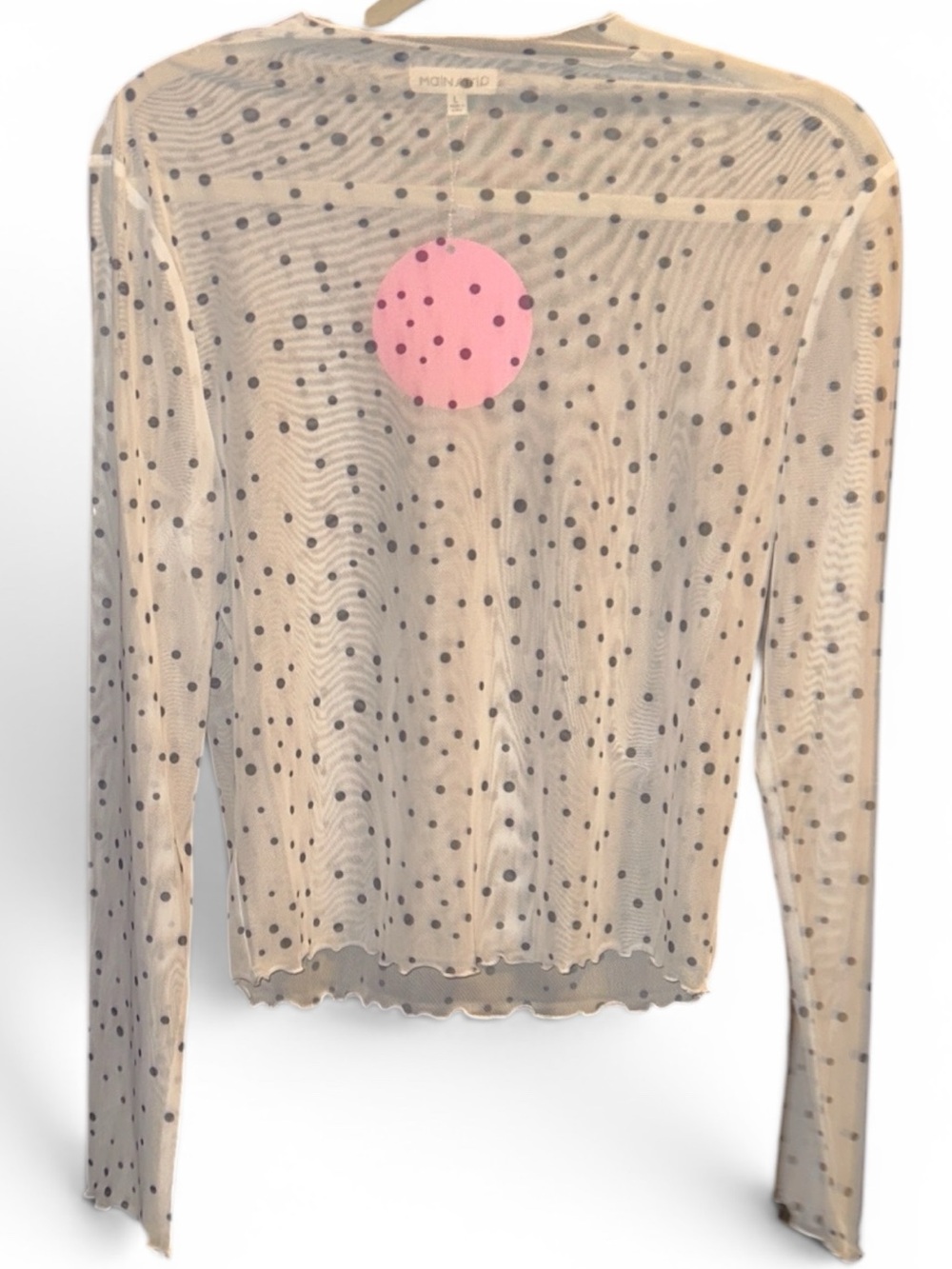 Main Strip Lg Black and White Mesh Polka Dot Long Sleeve Top